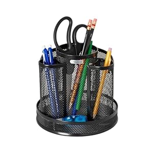 Rolodex Desk Organizer, Rotating Office Supply Caddy, Mesh, Black (6.5″ x 6.5″ x 6.25″)