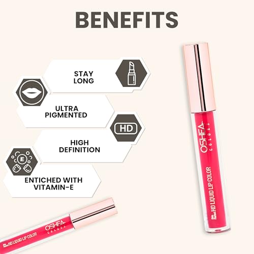 Image of Oshea Colors Long Lasting High Definition Liquid Lipstick | Smudgeproof & Ultra Pigmented Lip Color | Enriched with Vitamin E - (Rosy Pink 05) 2.6ml