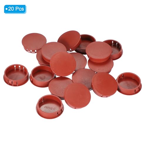Image of PATIKIL 1.5 inch /38mm Plastic Hole Plugs, 20Pcs Flush Type Round Hole Plugs Cover Snap in Locking Hole Tube for Table Kitchen Cabinet Furniture, Red Brown