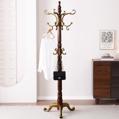 Hebtwebf Wooden Coat Racks, Retro 78" Coat Tree with 12