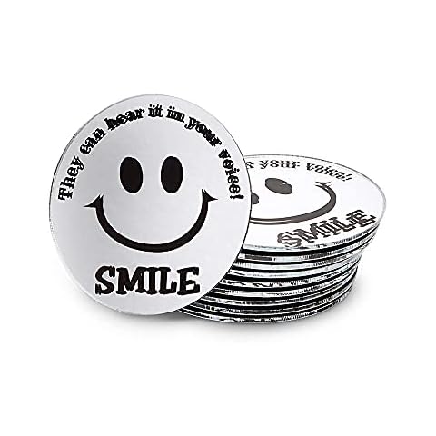 Trainers Warehouse Mini Round Smile Mirrors (10/Set) | A Reminder to Communicate Positive Energy Through Voice - Handy Mini-Mirror | 2.25 Inch Diameter Adhesive Backing Cover
