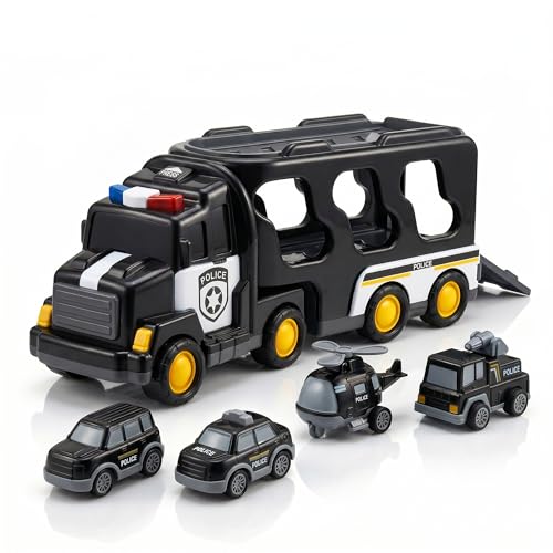Image of 5 in 1 Police Truck Carrier Toy - Transport Vehicle Play Set for Kids - Fun & Educational Toy for Boys & Girls - Ages 3 to 7 Years - Pack of 1