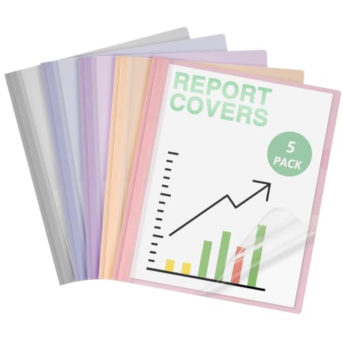 Image of Ndsox 5 Pack Clear Front Report Covers with 3-Prong Fasteners for 8.5 inchx11 inch | Plastic Presentation Folders for Business, 3-Prong Resume Folders for Interviews, 5 Colors Back, Letter Size, Office Supplies