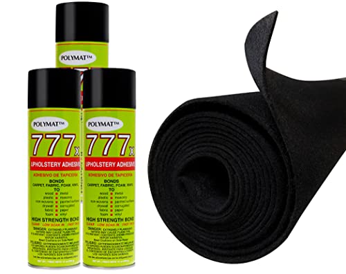 16FT X 3.75 Black Speaker Box Carpet W/ 3 CANS 777 Spray Glue