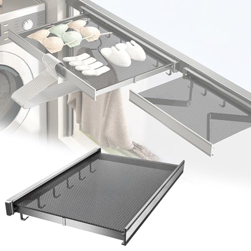 折りたたみ 衣類乾燥ラック 伸縮式 隠れた 壁付け物干し 長 44cm 60cm アルミニウム合金 ベランダラック 通気性 防水 防錆 乾燥ネット 寝室・浴室・玄関・ベランダ・室内用 壁掛けハンガー 高耐荷重 調整可能フック付き メッシュ 洗濯物干し(Gr