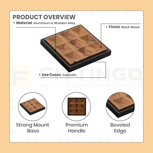 Image of 4 Inch Square Cabinet Handle 1338 - Premium Aluminium Black Frame with Textured Wood Finish - Modern Pull Handle for Wardrobes, Cupboards & Kitchen Cabinets - Pack of 6-| 3 Years Warranty |
