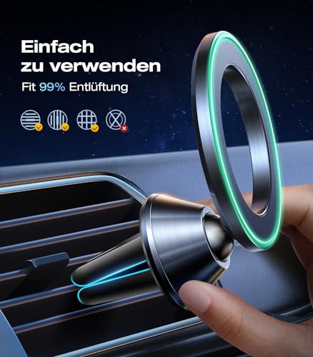VICSEED Vollmetall Handyhalterung Auto Magnet für Mgasafe Autohalterung [26xN55 Stärkste Magneten] Lüftung [Integrierte Metallclip] KFZ Halterung für iPhone 17 16 15 14 13 ProMax Samsung S25 Ultra 3