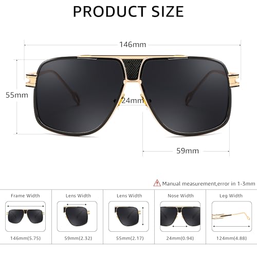 FEISEDY Sunglasses Mens Oversized Retro Metal Steampunk Shades Sunnies Fishing Driving B02723