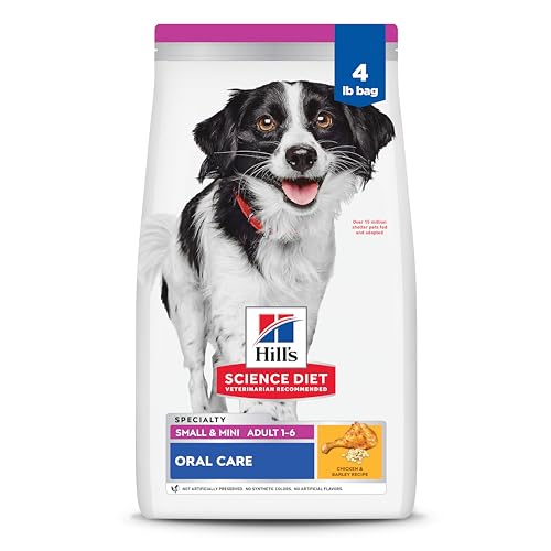 Hill's Science Diet Oral Care, Adult 1-6, Small & Mini Breeds Plaque & Tartar Buildup Support, Dry Dog Food, Chicken, Rice, & Barley, 4 lb Bag