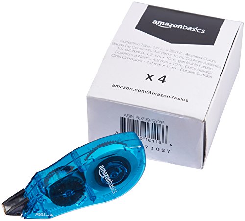 Amazon Basics Correction Cross Out Tape, Assorted Colors, 4-Pack