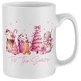 Purple Print House Tis The Season Weihnachtstasse, Rosa, Herbstkaffee, Getränke, festlicher Weihnachtsbaum, Süßigkeiten, Kane Schleife, Strumpffüller, Geschenktasse