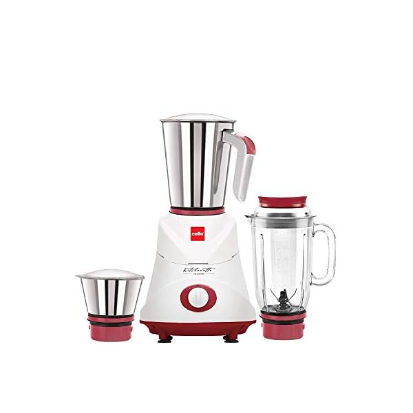 Cello Ertiga Mixer Grinder, 500 Watts, 2 Stainless Steel Jar and 1 Juicer Jar, Maroon