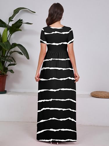 Image of DEARCASE Maxi Dress for Women Short Sleeve Casual Summer Loose Plain Comfy Long Dresses with Pockets