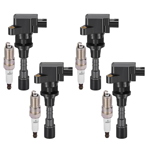 Image of 4-Pack UF541 Ignition Coils & SP432 Spark Plugs Kit Compatible with Mazda 5 2006-2007, L4 2.3L - Replaces LFB618100A LFB618100B LFB618100B9U LFB618100C9U UF-541 5C1741 GN10400 & more