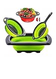 Collapsible Colander Set – 3-Pcs Set with Over the Sink Colander, Round Collapsible Strainer, Pasta Strainer – Food-Grade Silicone Strainer Set – Kitchen Colander for Draining Vegetables, Pasta, Fruit