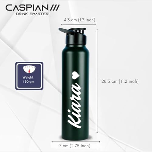 Image of CASPIAN / / / Hike Stainless Steel Customize Sipper Water Bottle (CUS-Forest Green 1 Litre, Set of 1)| Leak Proof Thunder for Fridge Home Office Travel School Kids Boys Girls Adults Sports Gym Yoga