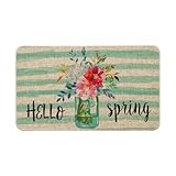 Artoid Mode Watercolor Stripes Hello Spring Doormat, Seasonal Holiday Home Low-Profile Floor Mat Switch Mat for Indoor Outdoor 17 x 29 Inch