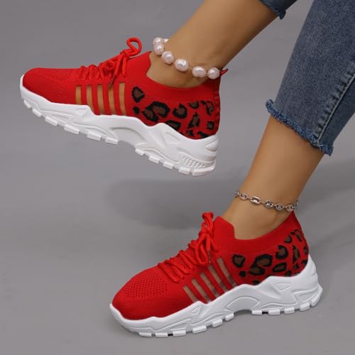 Women Trainers Sports Running Shoes Platform Lace Up Walking Shoe Knit Mesh Breathable Sneakers Leopard Print Jogging Shoes3