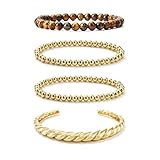 Starain 4 Pieces Gold Beaded Ball Bracelets for Women Girls Dainty Twisted Chunky Cuff Bangle Stacka