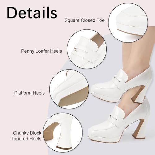 JENN ARDOR Women's Platform Loafer Heels Square Closed Toe Chunky Block High Penny Loafers Pumps Elegant Comfort Casual Slip On Wedding Dress Shoes3