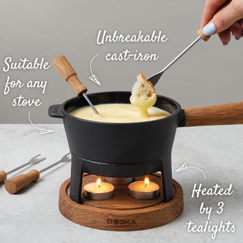 Image of Boska Cheese Fondue Party Set - Fondue Pot Set Microwave Safe Ceramic Hot Pot Chocolate Fountain Snack - Wedding Registry Items Small Kitchen Appliances for up to 4 Persons