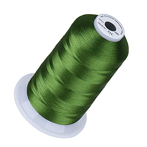 Image of Simthread 5500Yds Embroidery Thread, 5000M High-Yardage 40WT 100% Polyester Thread - 170+ Vivid Colors, High-Speed Rated - Compatible with Brother, Singer, Janome & More - Moss Green 515 | 5000M 40WT polyester thread feeds smoothly for home or commercial embroidery projects.