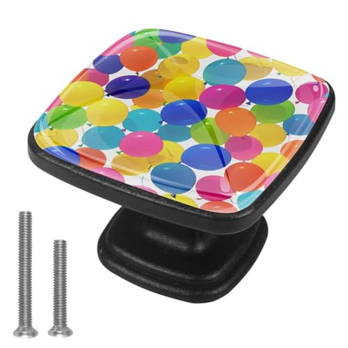 Añade un toque elegante y contemporáneo con el juego de 4 manijas cuadradas negras para cajones, patrón de globos coloridos
