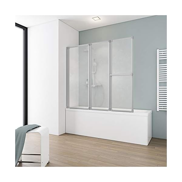 Schulte D1410 01 01 Duschwand Komfort, 151 x 140 cm, 3-teilig faltbar mit Handtuchhalter, Kunstglas Softline hell mit Tropfendekor, alunatur, Duschabtrennung für Badewanne