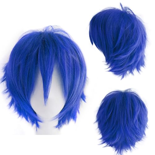 Dcbaboo Parrucca corta e riccia da uomo/donna, parrucca per cosplay anime, 30,5 cm, capelli naturali, soffici, a strati, unisex, Halloween, travestimenti, parrucca sintetica