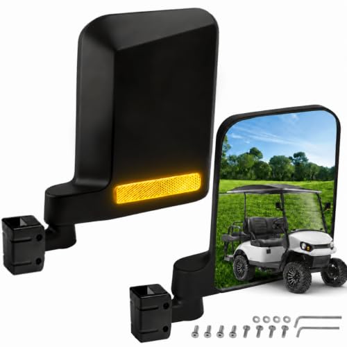 MOSNAI No Drill Large Golf Cart Side Mirrors with Reflectors for Road View