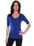 Emmalise Women's Cotton Blend V Neck Tee Shirt Half Sleeves,Royal,Large