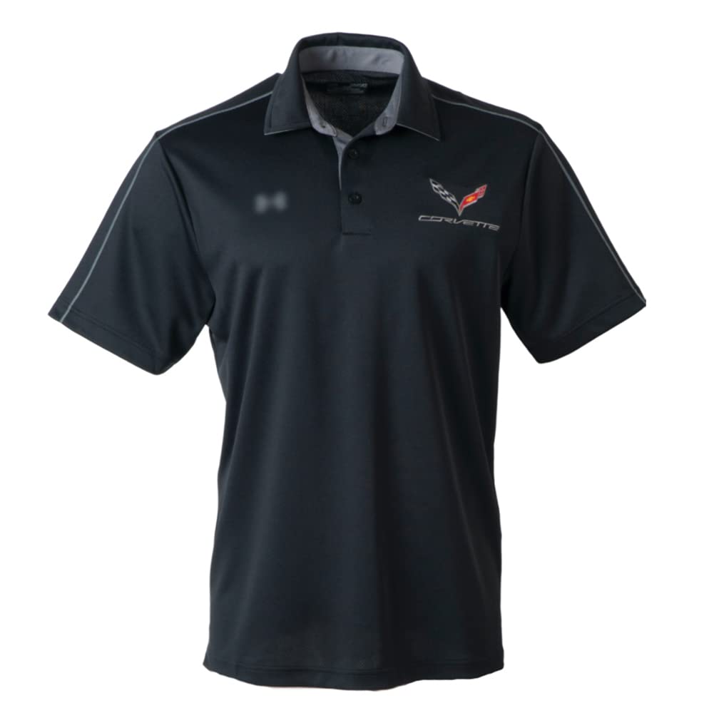 C7 Corvette Crossed Flags Performance Polo Shirt (Black, XXX-Large)