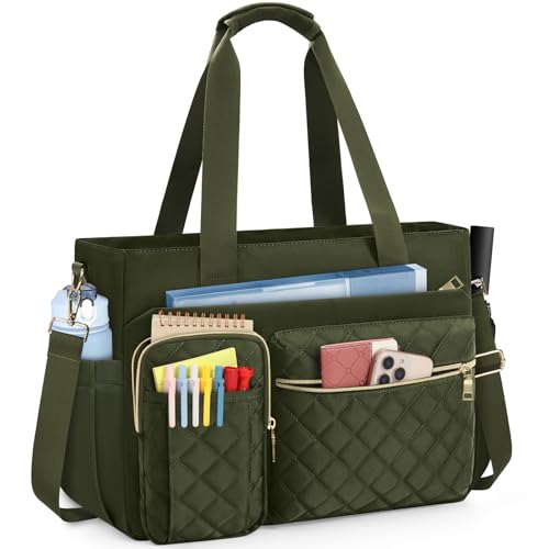 Image of SDYSM Teacher Tote Bag 15.6 inch Laptop Bag Work Bags for Women Nurse Tote Professional Computer Messenger Shoulder Bags Laptop Briefcase for Office, College, Nursing, Olive Green