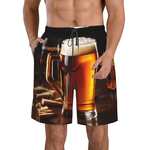 Beer Print Stylish Beach Shorts Swim Trunks Lightweight Breathable Summer Outdoor Activities