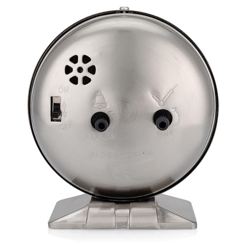 Image of Westclox Classic Alarm Clock - Silver Finish, 4.75W x 5.5H Analog Display, Battery-Powered, Glass Lens, Easy-Read Numbers, Real-Bell Style Alarm, Vintage Look