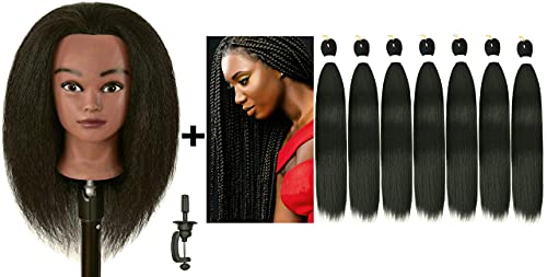 FUTAI 100% Human Hair Mannequin Head Black Cosmetology Wigs Heads with Stand for Practice Styling Braiding Display Training Curling Cutting Coloring Bleaching Dyeing with Braiding Hair