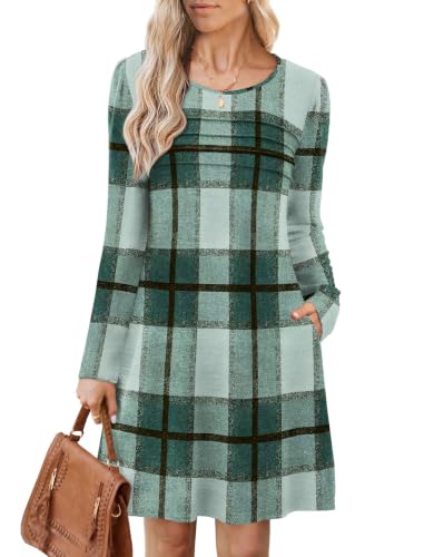 Image of OFEEFAN Womens Long Sleeve Tunic Dress Fall Fashion Sweater Dress with Pockets Pleated Front Casual Winter