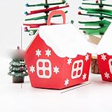 1 juego de cajas de dulces de Navidad con ciervo de Papá Noel, cajas de embalaje de galletas para decoraciones de fiesta de Navidad, 5 unidades, casa roja y blanca, como se muestra en la imagen