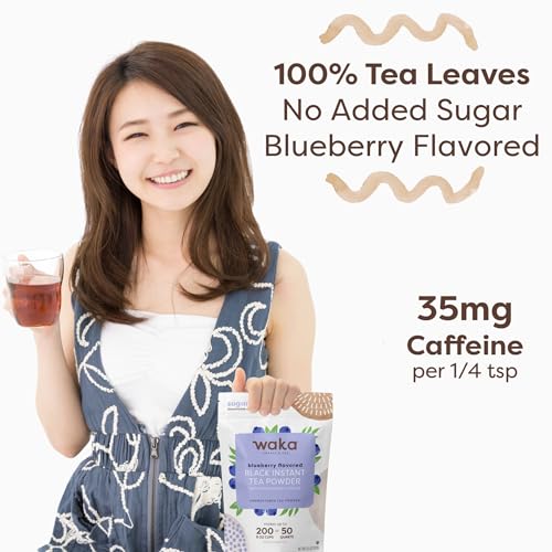 Image of Waka Instant Black Tea Mix, Blueberry Flavored, Sugar-Free, 4.5 oz | 100% Tea Leaves, No Additives, Unsweetened Tea Powder, For 50 Quarts or 200 of Hot or Iced Cups