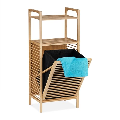 Relaxdays Badregal mit Wäschekorb, 2 Ablagen, HBT: 95 x 40 x 30 cm,...