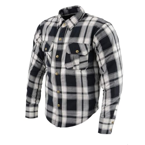 Milwaukee Leather Mens Motorcycle Flannel Shirt - Aramid Fibers Reinforced Impact Zones w/CE Removable Armor - Large