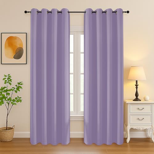 Image of Simplebrand Lilac Room Darkening Curtains for Bedroom Living Room 84 Inch Length 2 Panels Set, Thermal Insulated Curtains & Drapes, Solid Grommet Noise Reducing Window Treatment, W50 x L84 Inch