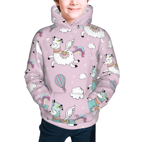 Llama Unicorn and Rainbow Kid Hoodies Boys Sweatshirts Girls Pullover with Pocket3