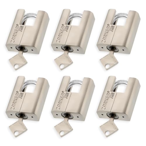 Zarker J45S keyed Alike Padlocks, Heavy Duty Stainless Steel Shackle Lock, 18 Keys, Waterproof and Rustproof Storage, Warehouses, Garage, Outdoors, 6-Pack