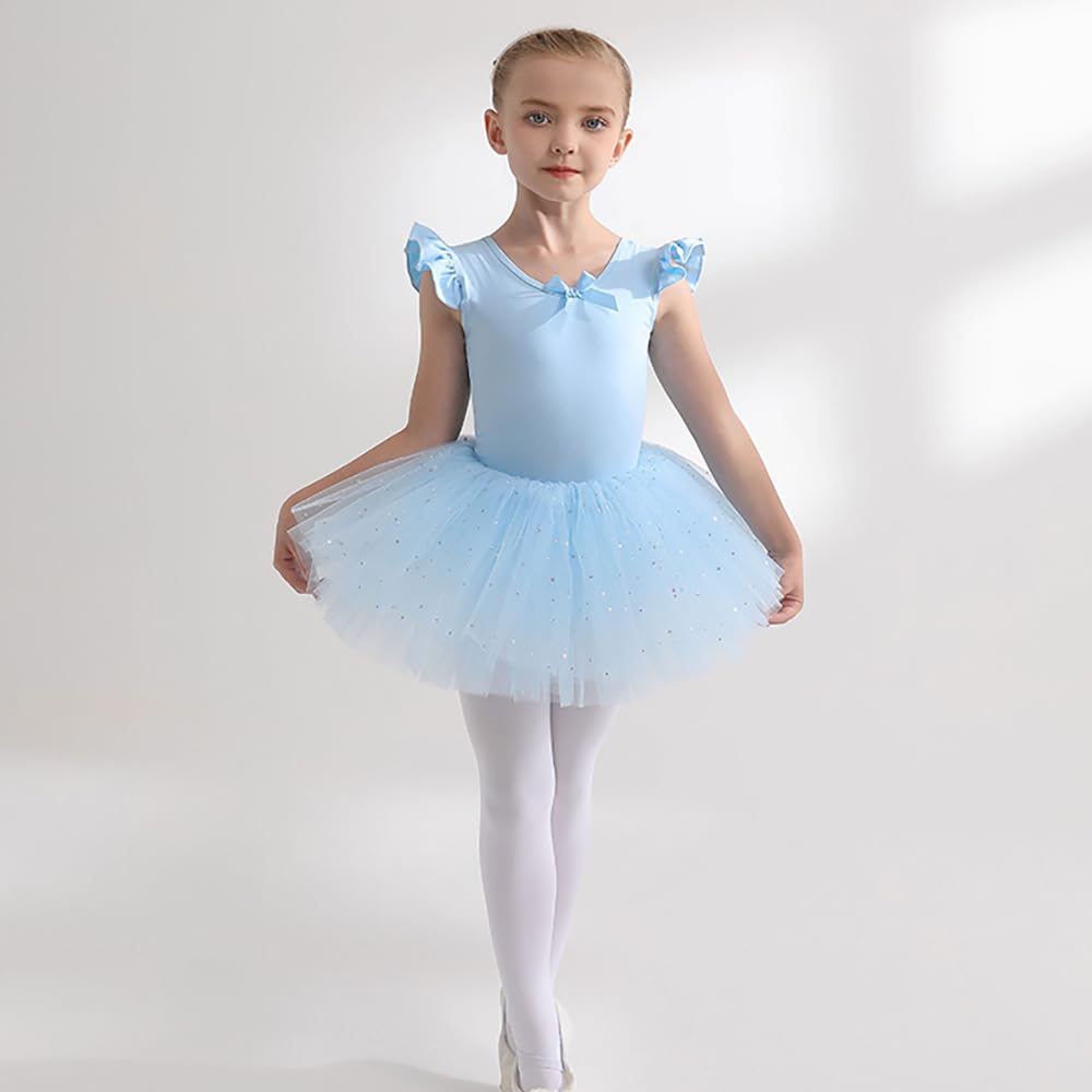 Dziewczęca sukienka baletowa spódnice tutu dla dziewczynek 4-warstwowe tiulowe body do tańca baletowego Leotard sukienka gimnastyczna z krótkim rękawem balerina dla dziewczynek