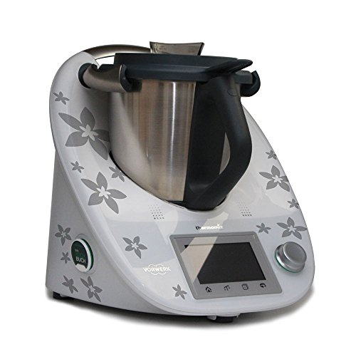 Grafix - Adesivi per Thermomix TM5, motivo di fiori a stella, colore argento