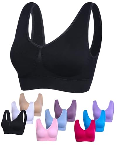 Prettywell Sleep Bra For Women, Comfort Seamless Wireless Stretchy Sports Bra, 3 Pack Yoga Bra, With Removable Pads Wa38, Black, White, Nude Xl #TOP2