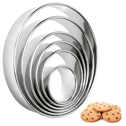 TMZELOA Emporte-pièce Rond Inox 6 Pièces – Découpoir Biscuit Gâteau Donuts, Cercle Pâtisserie Inox Différentes Tailles 5,2–15,5 cm, Moule Cuisine Pâte,...