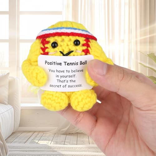 Image of TOYMIS Positive Tennis Ball, Cute Funny Inspirational Crochet Tennis Ball Positive Knitted Doll Gadget with Encouraging Card for Sports Enthusiasts & Party Favor
