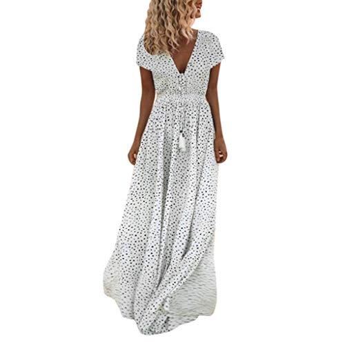 Robe Longue Femme Ete Jupe à Pois Vintage ImpriméE Fluide Robe Couture Manche éVaséE Robe De SoiréE Cocktail Chic Elegante Pas Cher Grande Taille Ample Col V Robe Droite Blanches Robe De Plage Cover
